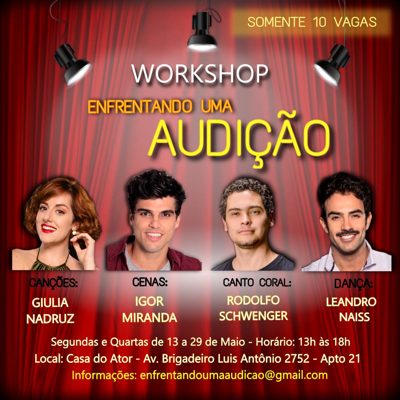 Últimas vagas: Workshop "Enfrentando uma Audição" em São Paulo