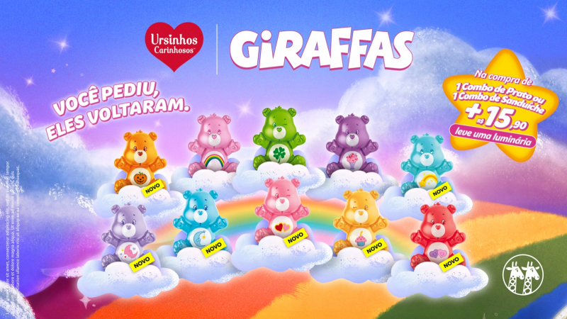 Eles voltaram! Giraffas lança segunda coleção de luminárias perfumadas dos Ursinhos Carinhosos